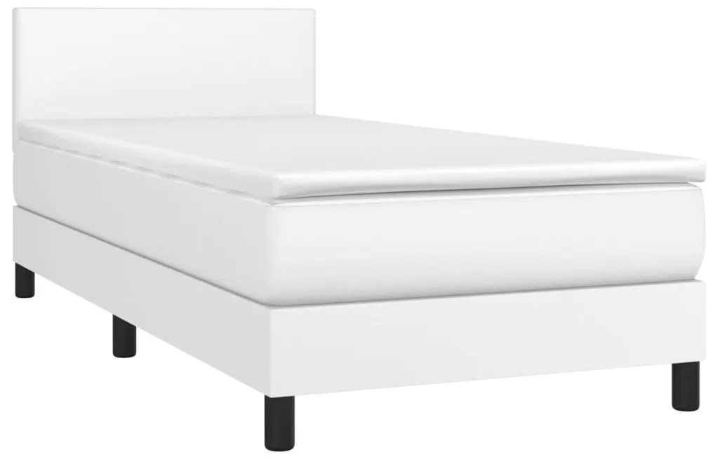 Cama box spring c/colchão/LED 100x200cm couro artificial branco