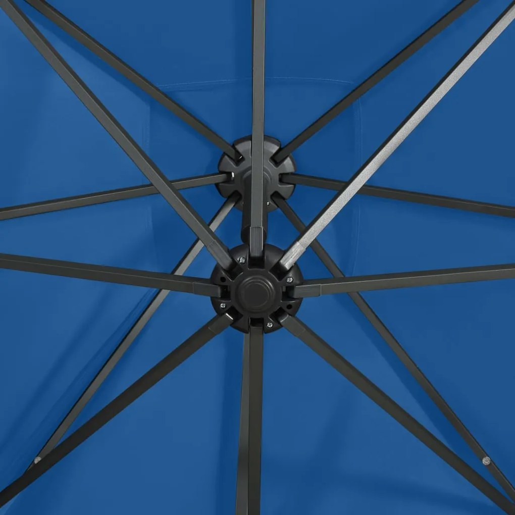Guarda-sol jardim cantilever poste/luzes LED 250 cm azul-ciano