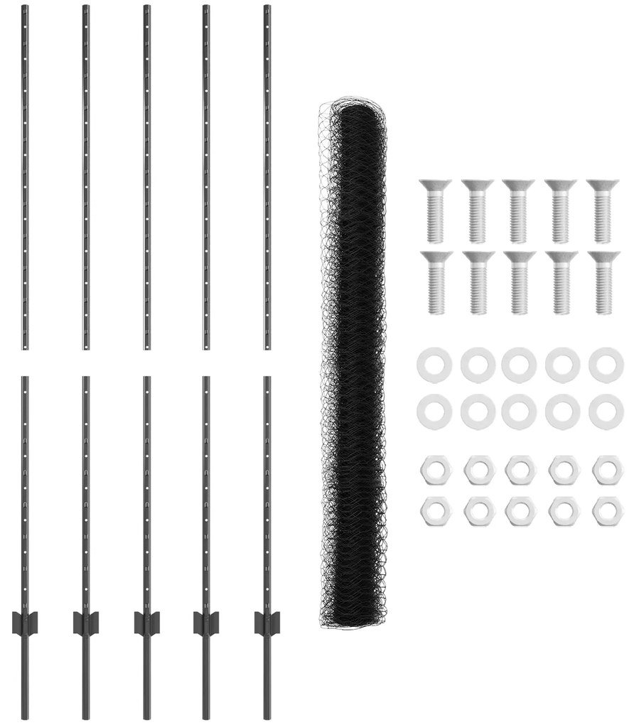 Postes de Cerca vidaXL 10 pcs Canal U Cinza 150 cm Aço