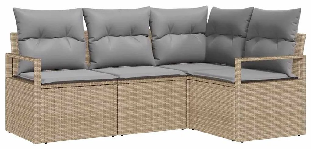 Sofá de Jardim em 4 Peças com Almofadas Bege em Rattan Sintético