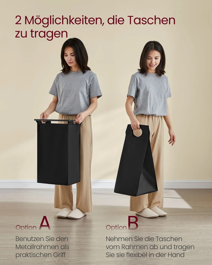 Cesto para roupa suja 4 compartimentos 160 litros (40 litros por compartimento) com prateleira Castanho Vintage-Preto