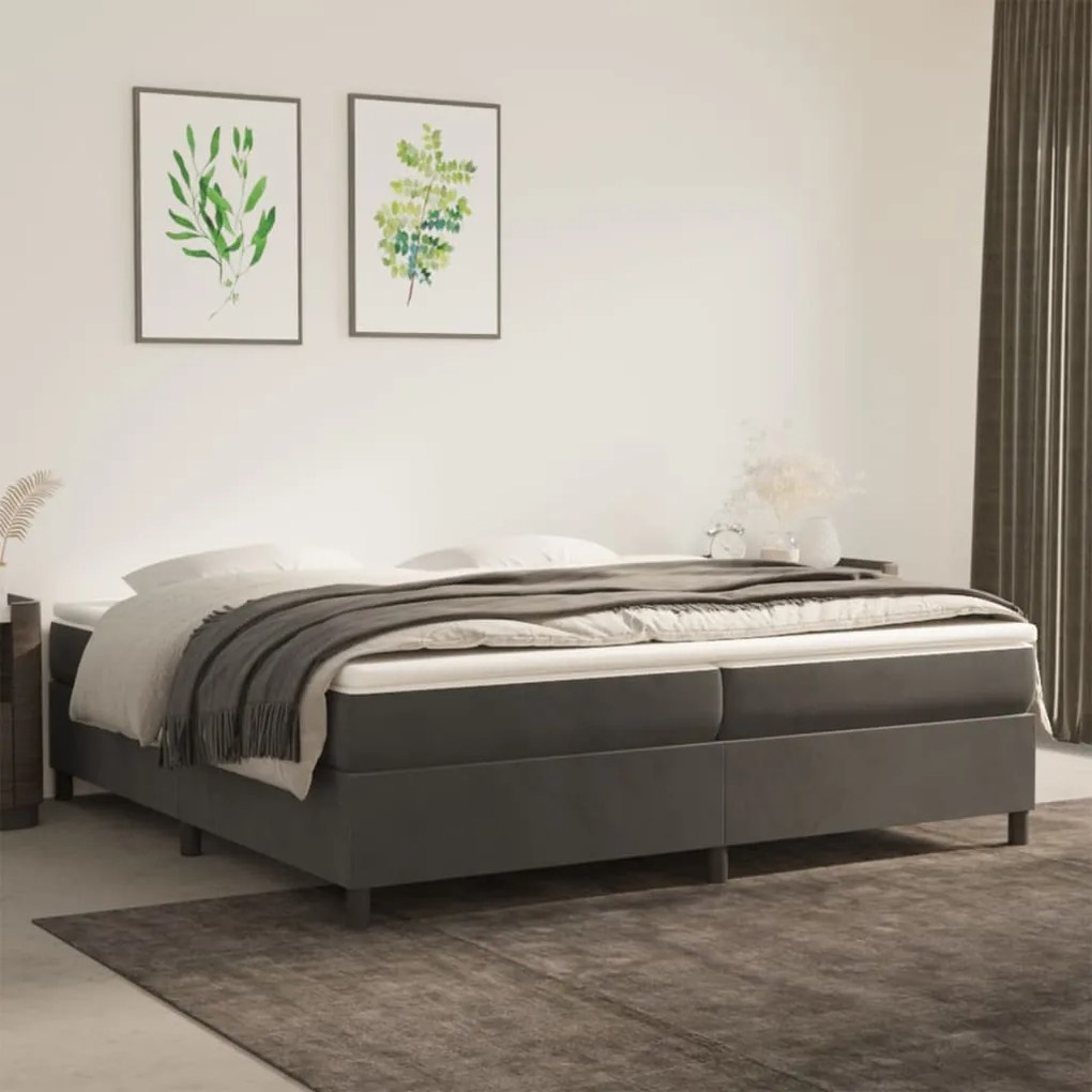 3121139 vidaXL Estrutura de cama com molas 200x200 cm veludo cinzento-escuro