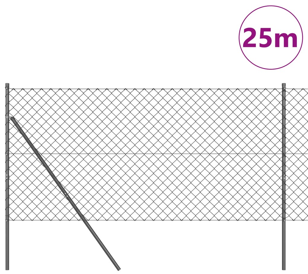 Cerca de Cadeia Conjunto de 2 Cinza Aço 25 x 1 m Durável