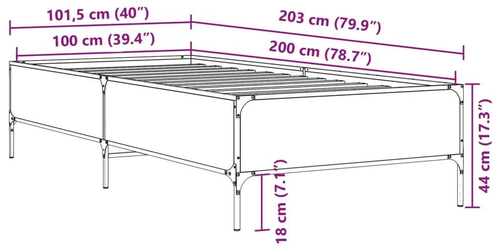 Estrutura de cama 100x200 cm derivados de madeira/metal preto