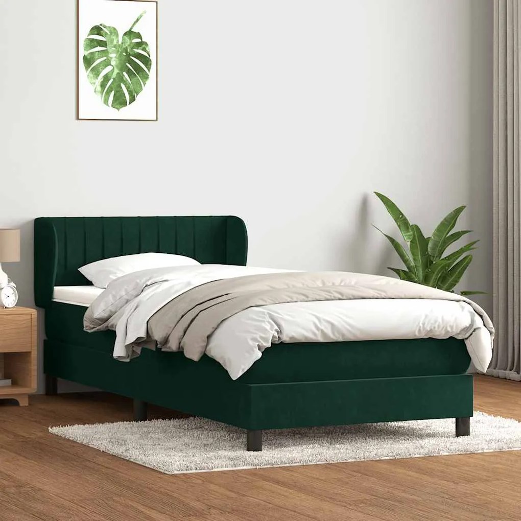 vidaXL Cama com molas/colchão 100x220 cm veludo verde-escuro