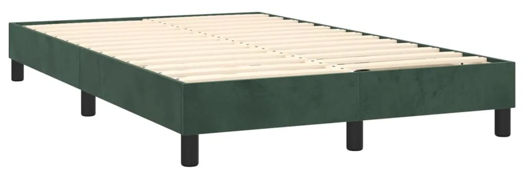 Cama box spring c/ colchão/LED 120x200 cm veludo verde-escuro