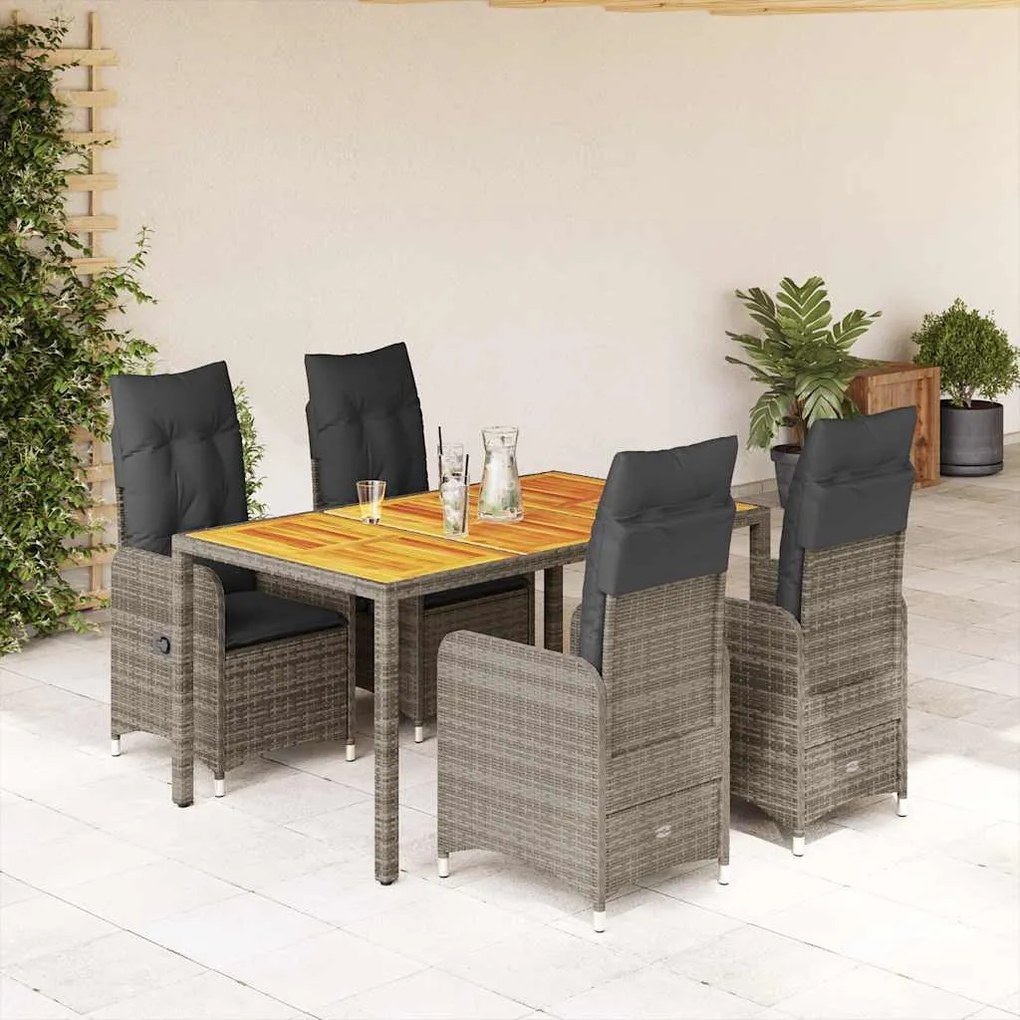 vidaXL 5 pcs conjunto bistrô de jardim c/ almofadões vime PE cinza