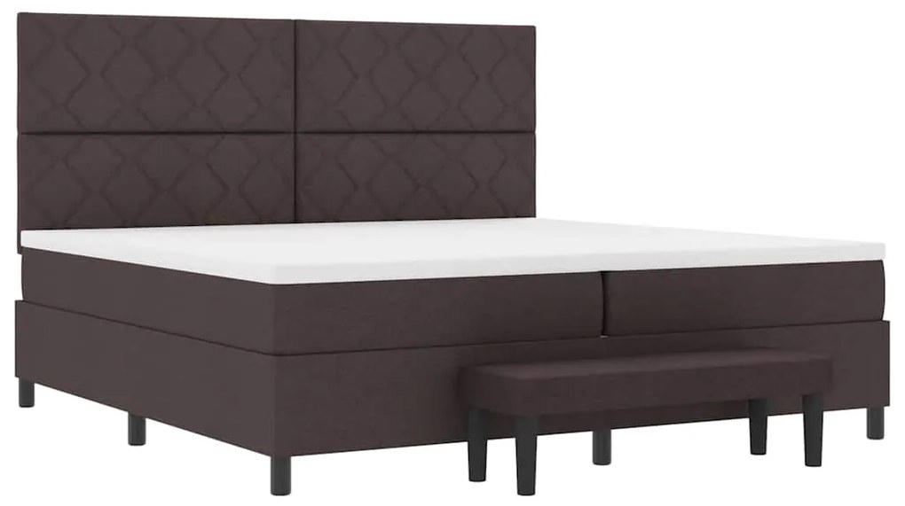 Cama Box com Colchão &amp; Banco Marrom Escuro 200x200 cm Tecido