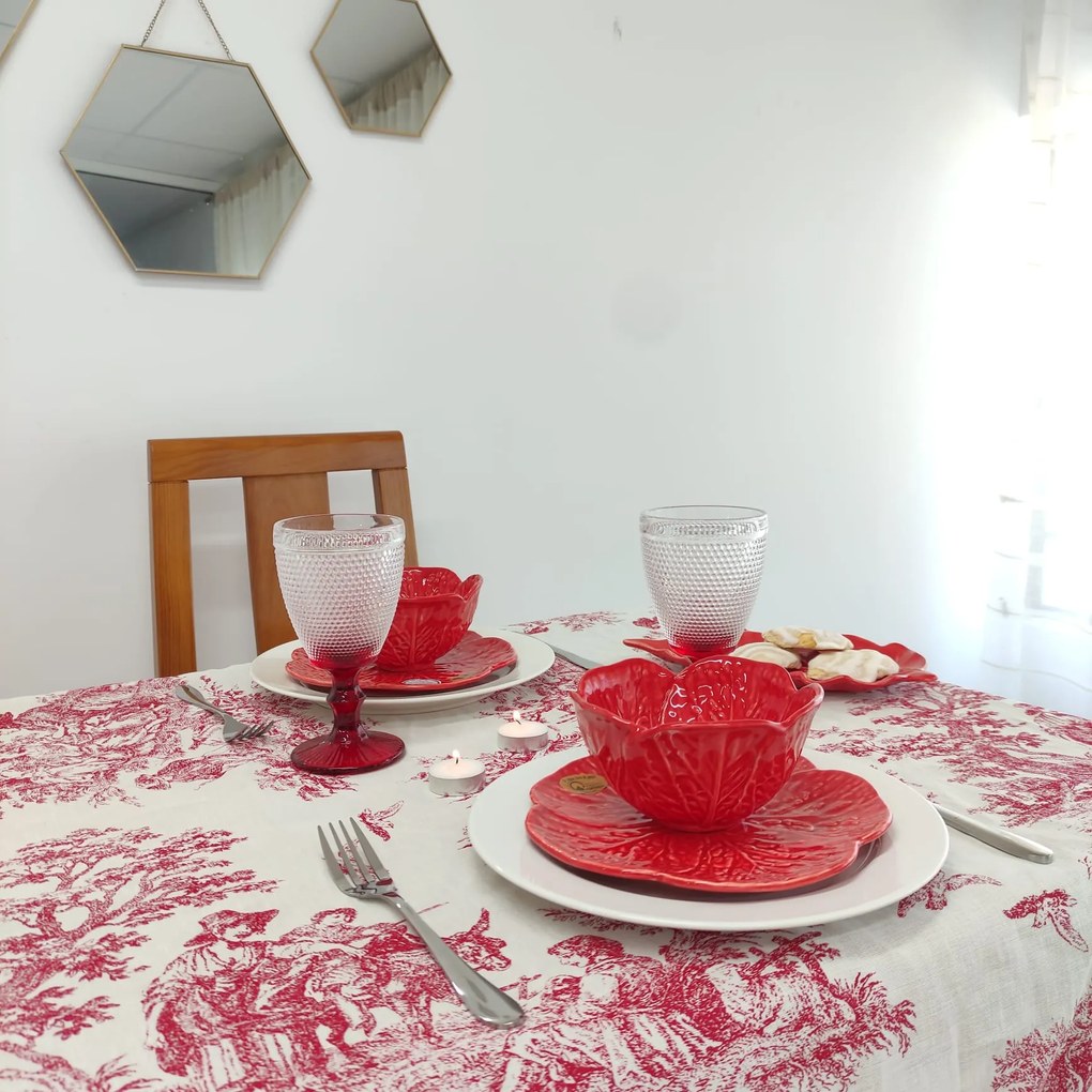 Toalha de Mesa Linho COL Toile de Jouy Red Folho