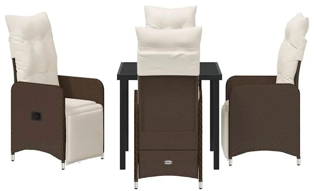 Conjunto de Jantar de Jardim 5 Peças com Almofadas Castanho de Rattan