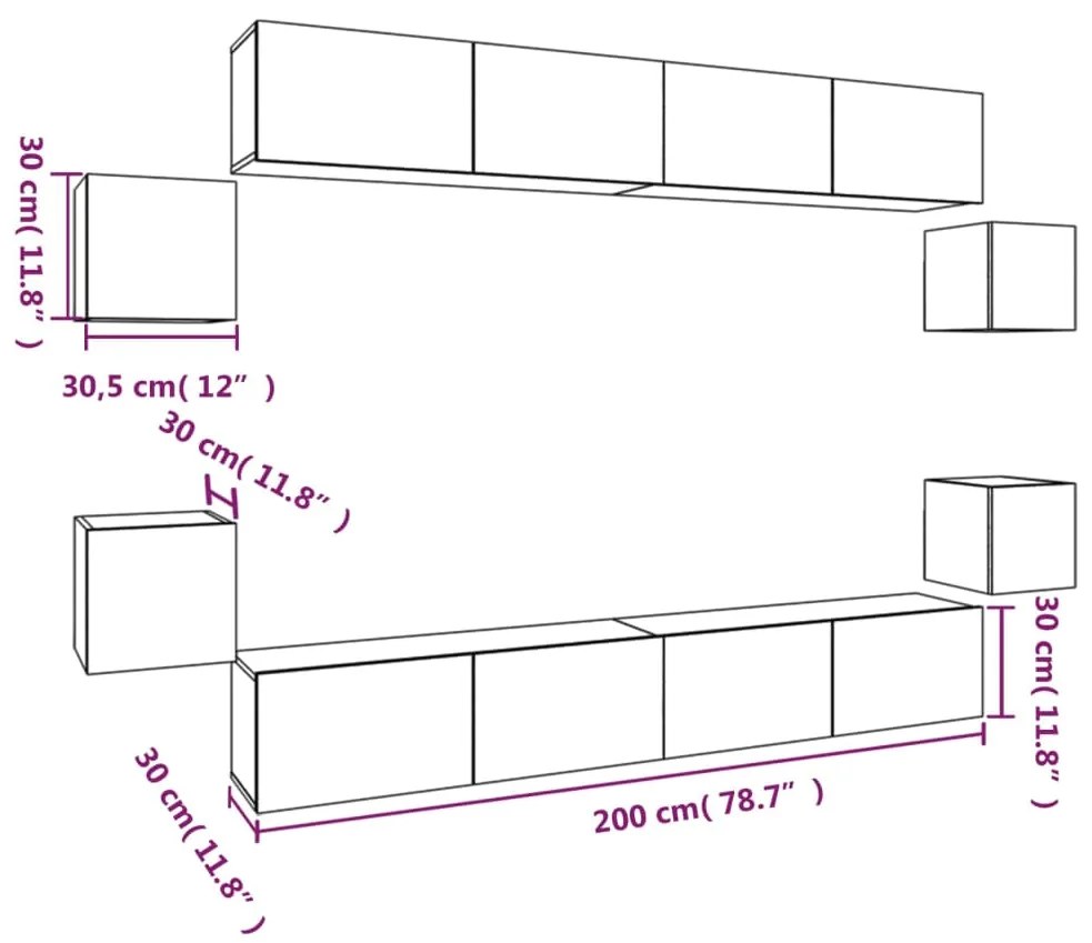 Conjunto móveis de TV 8 pcs madeira processada sonoma cinza