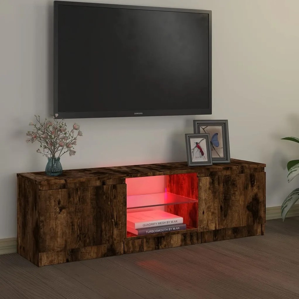 Móvel de TV com luzes LED 120x30x35,5 cm carvalho fumado