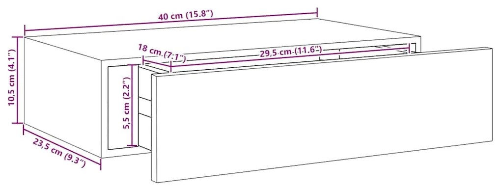 Prateleira de parede com gaveta MDF 40x23,5x10 cm cor carvalho