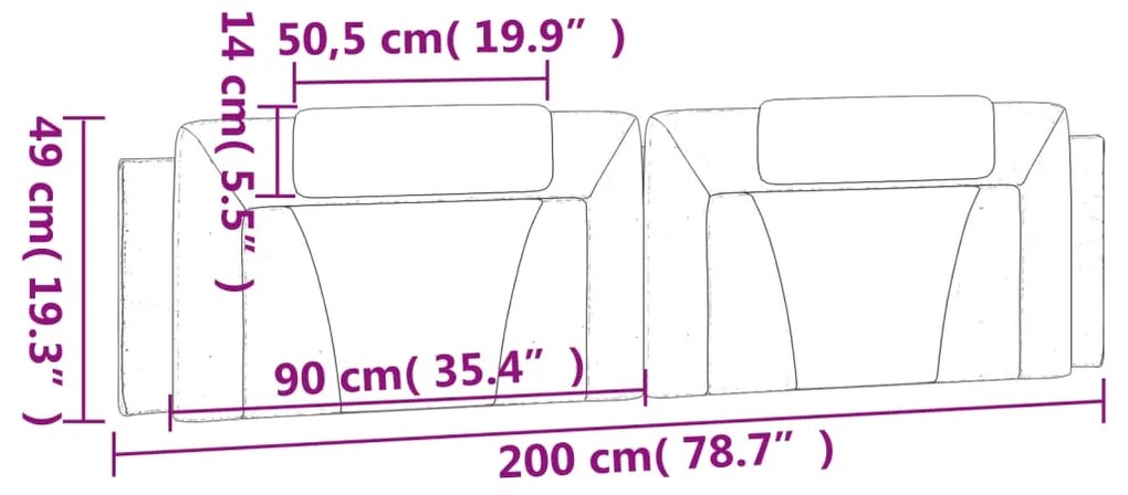 Almofadão de cabeceira 200 cm couro artificial castanho