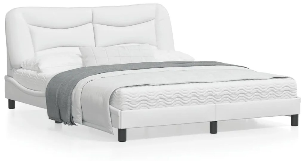 vidaXL Estrutura cama c/ cabeceira 160x200 cm couro artificial branco
