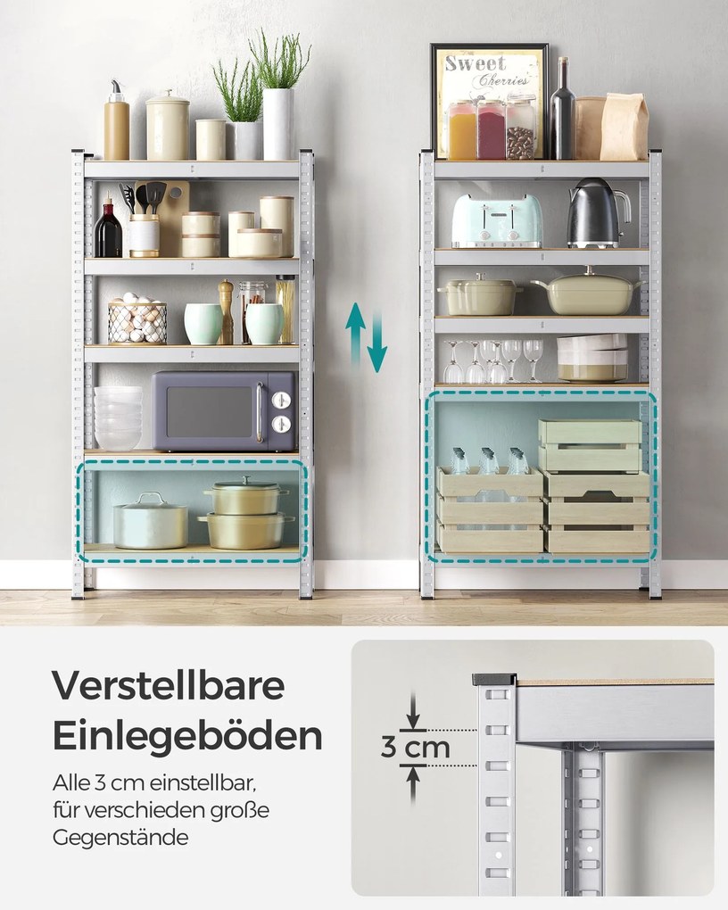 Conjunto 2 Estantes 75 x 30 x 150 cm garagem, arrumos com estrutura em aço prateada