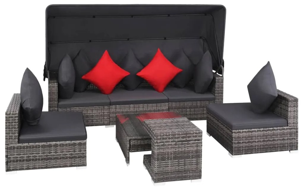 vidaXL 7 pcs conjunto lounge de jardim c/ almofadões vime PE cinzento