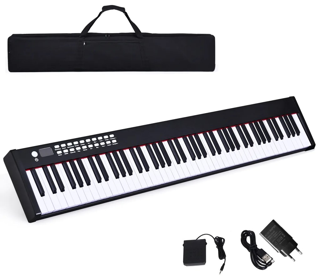 Piano Digital com 88 Teclas e Armazenamento com Função Bluetooth MIDI e Notas Precisas para Crianças e Adultos 127 x 21,5 x 6,5 cm  Preto e Branco