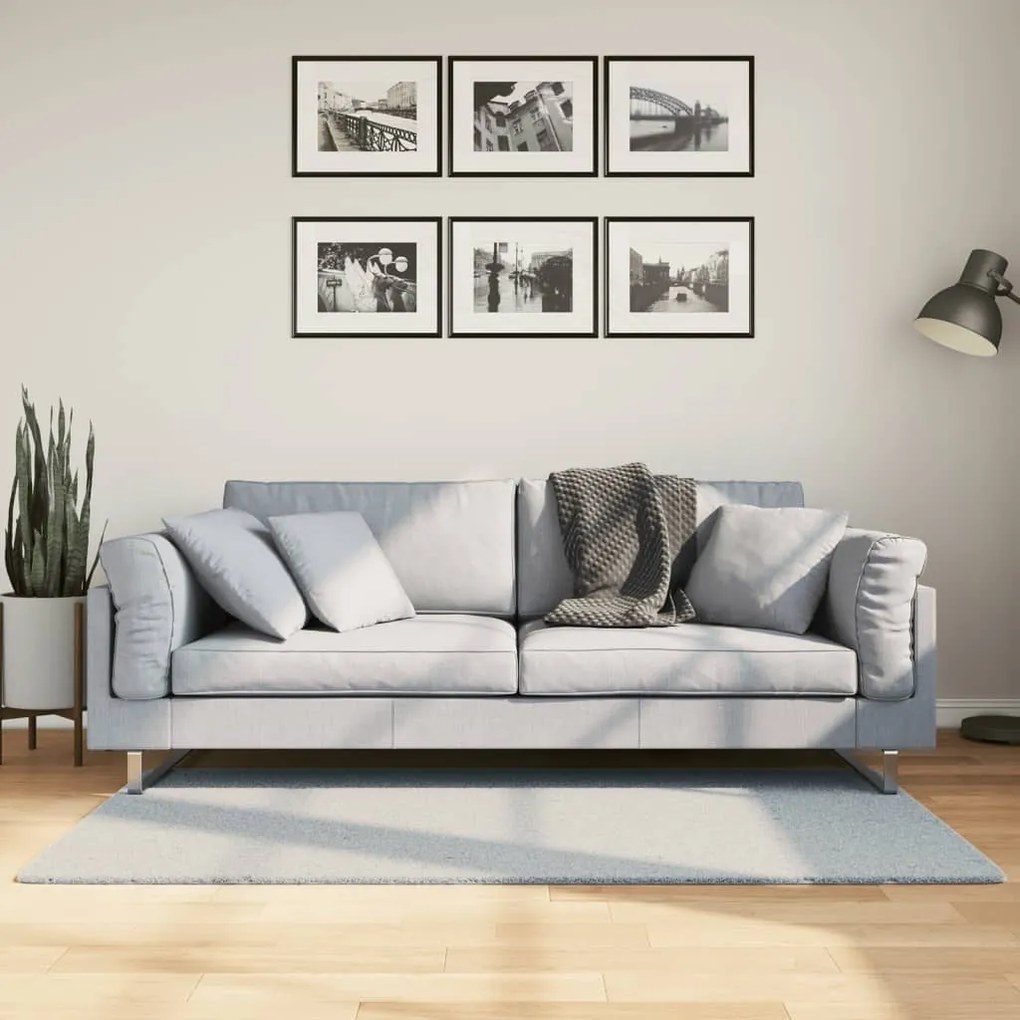 Tapete pelo curto macio e lavável HUARTE 80x150 cm azul