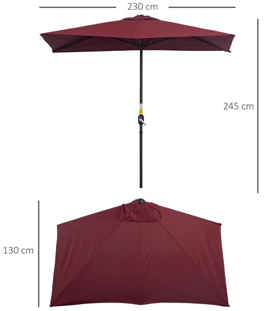 Outsunny Chapéu de Sol Semicircular de Jardim Chapéu de Sol a manivela Resistente à Água e Anti UV para Pátio Terraço 230x130x245cm Vinho