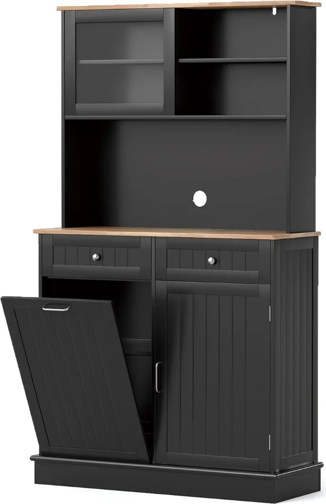 Armário Cozinha 100 x 34 x 172 cm com Porta para caixote de lixo com porta dupla basculante com bancada preto