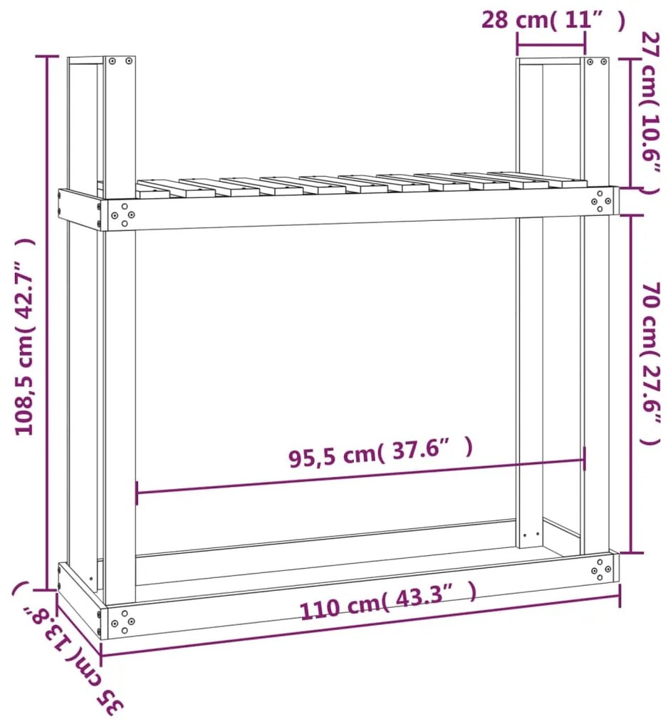 Suporte para lenha 110x35x108,5 cm pinho maciço castanho mel