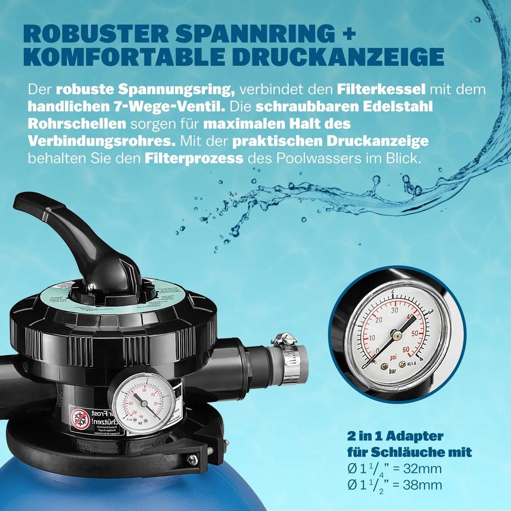 Sistema de filtragem piscinas de areia 13200 l/h com pré-filtro e depósito XXL