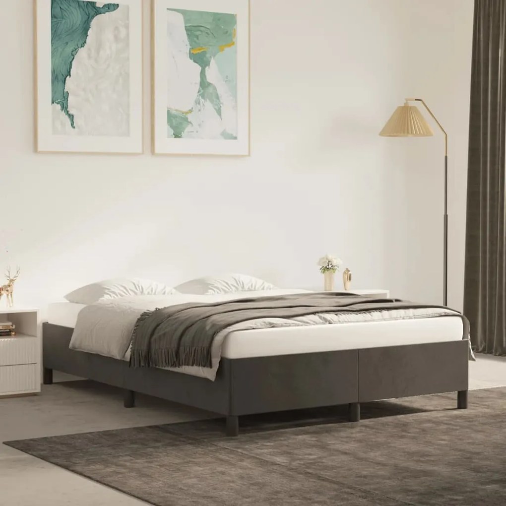 Estrutura de cama sem colchão 140x190 cm veludo cinzento-escuro