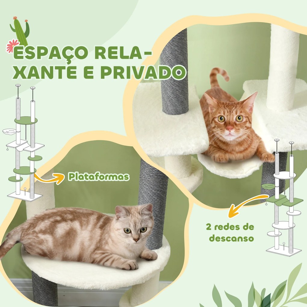 PawHut Arranhador para Gatos do Chão ao Teto 225-255 cm Arranhador par