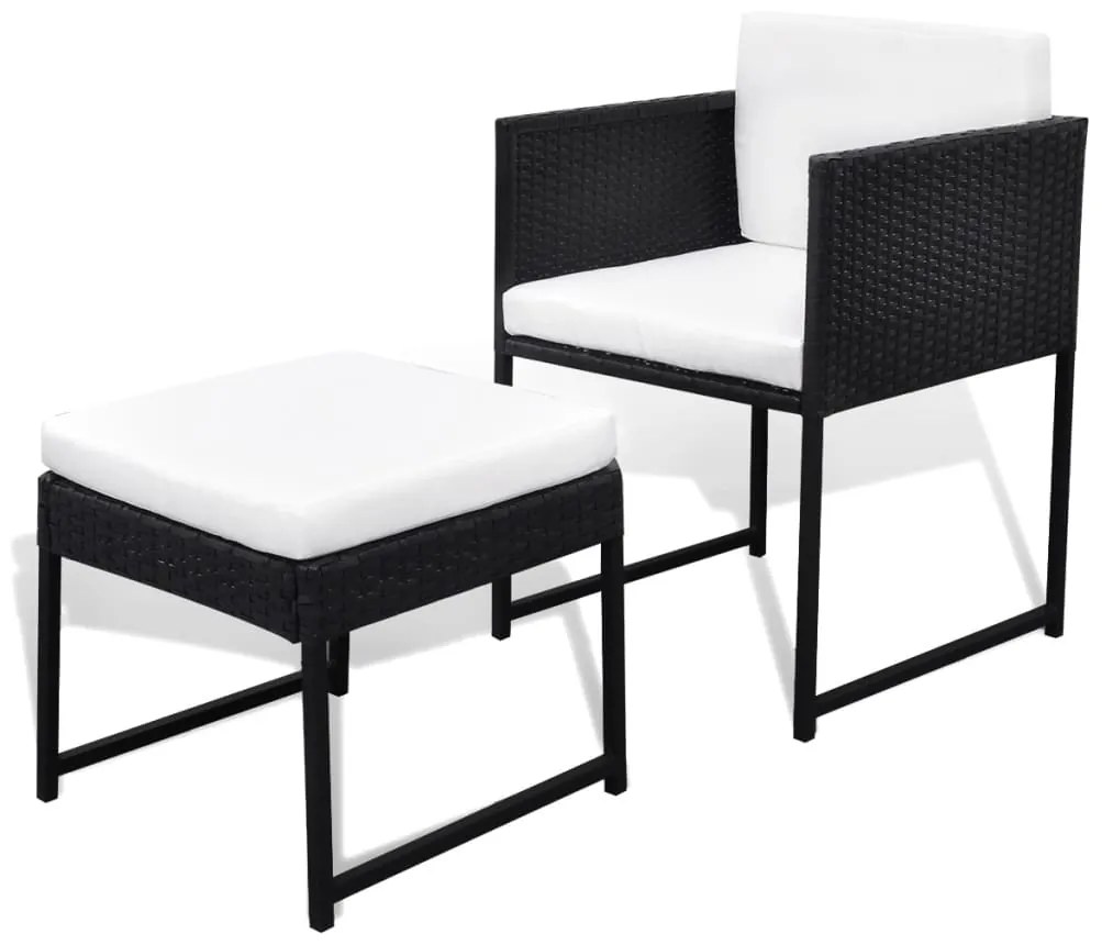 9 pcs conjunto jantar exterior com almofadões vime PE preto