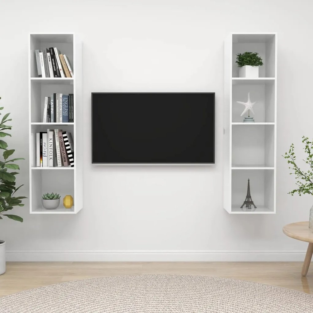 vidaXL Armários parede para TV 2pcs derivados madeira branco brilhante