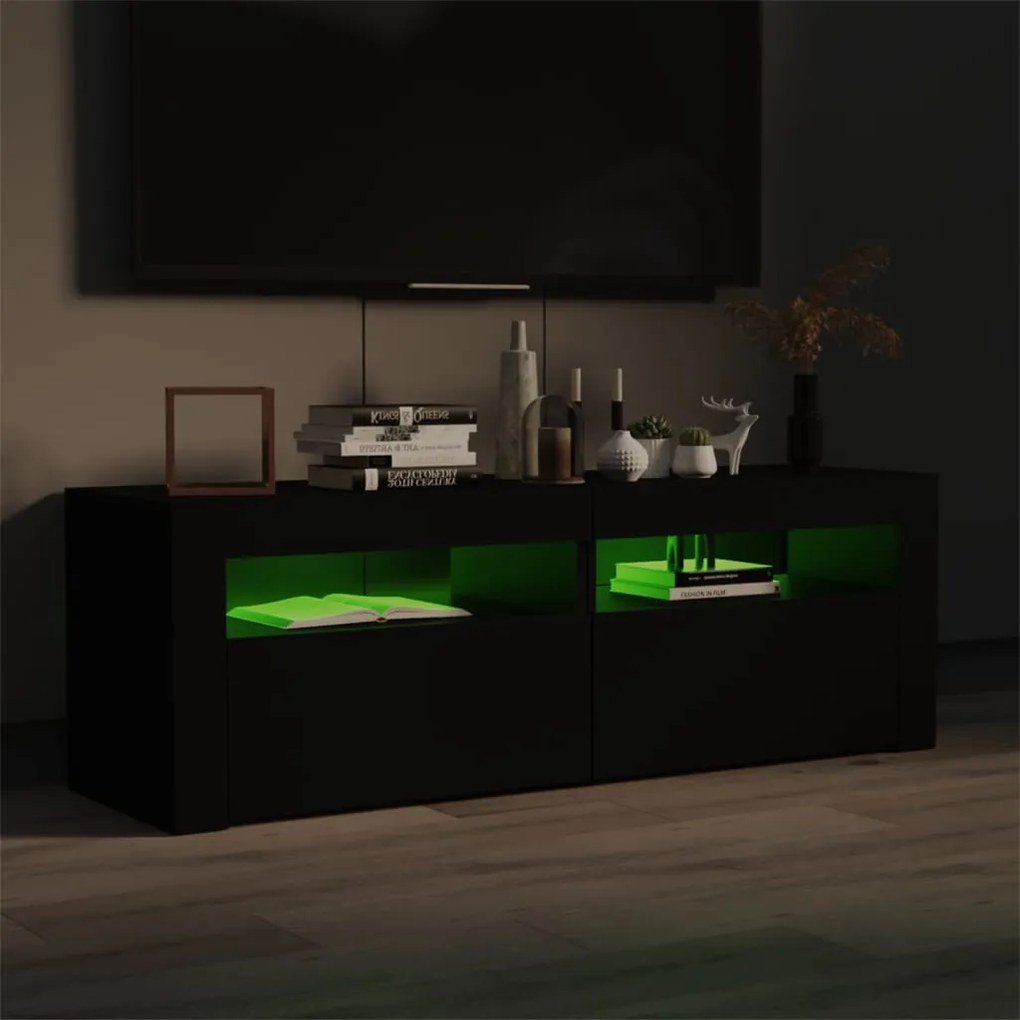 Móvel de TV com luzes LED 120x35x40 cm preto