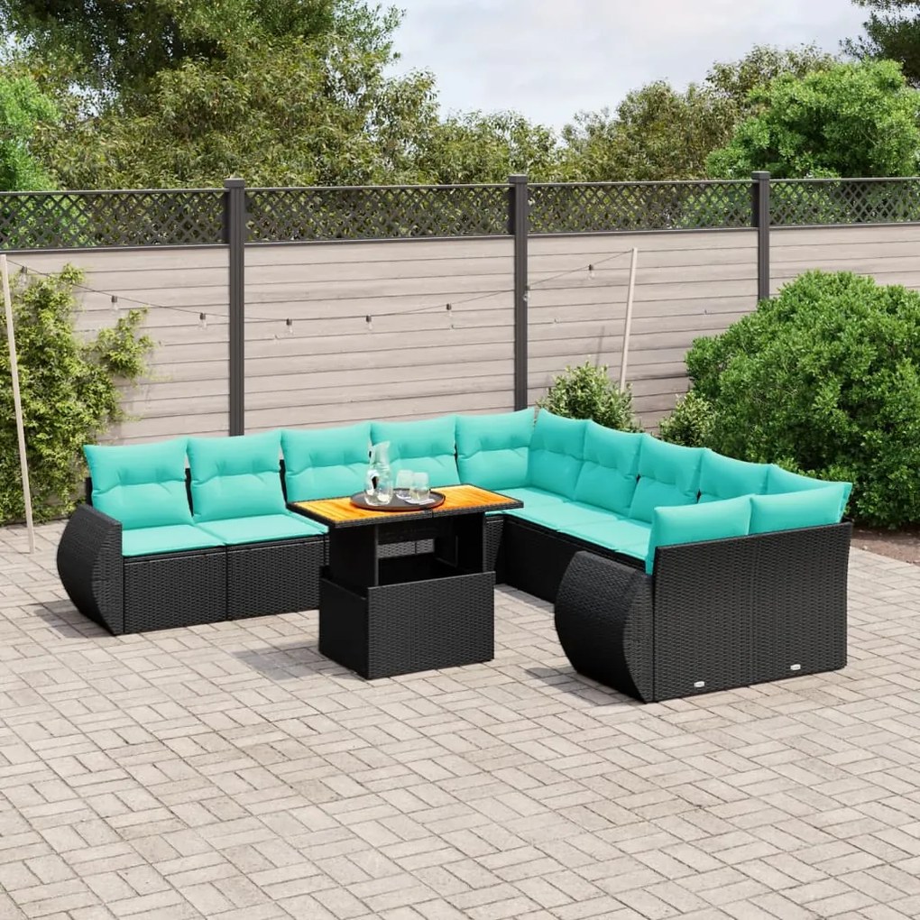 vidaXL 11 pcs conjunto sofás de jardim c/ almofadões vime PE preto