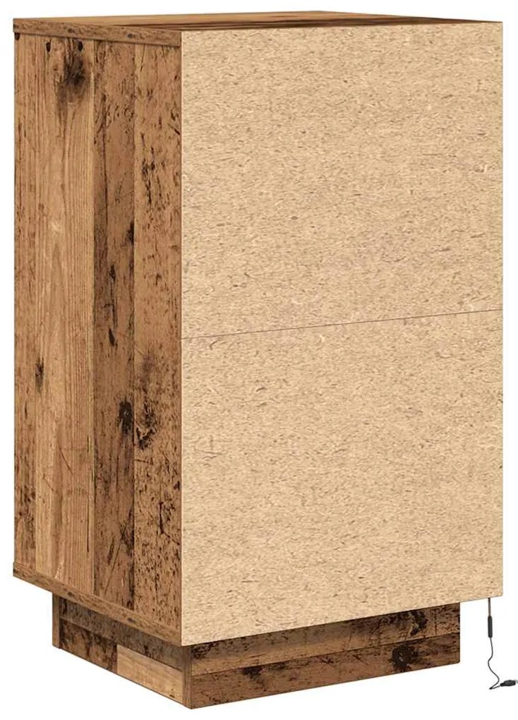 Mesa de cabeceira com luzes LED 38x34x65 cm madeira velha