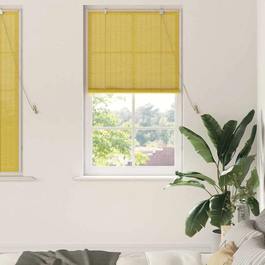 vidaXL Estores de rolo com cortinas Manual Amarelo 80 x 160 cm Bambu