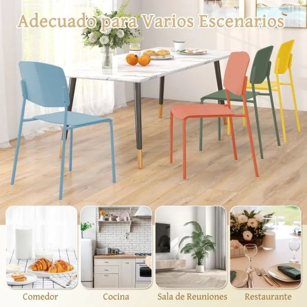 Conjunto de 4 cadeiras sem braços com encosto ergonómico e assento largo empilháveis para sala de jantar Carga 160 kg Multicolorido