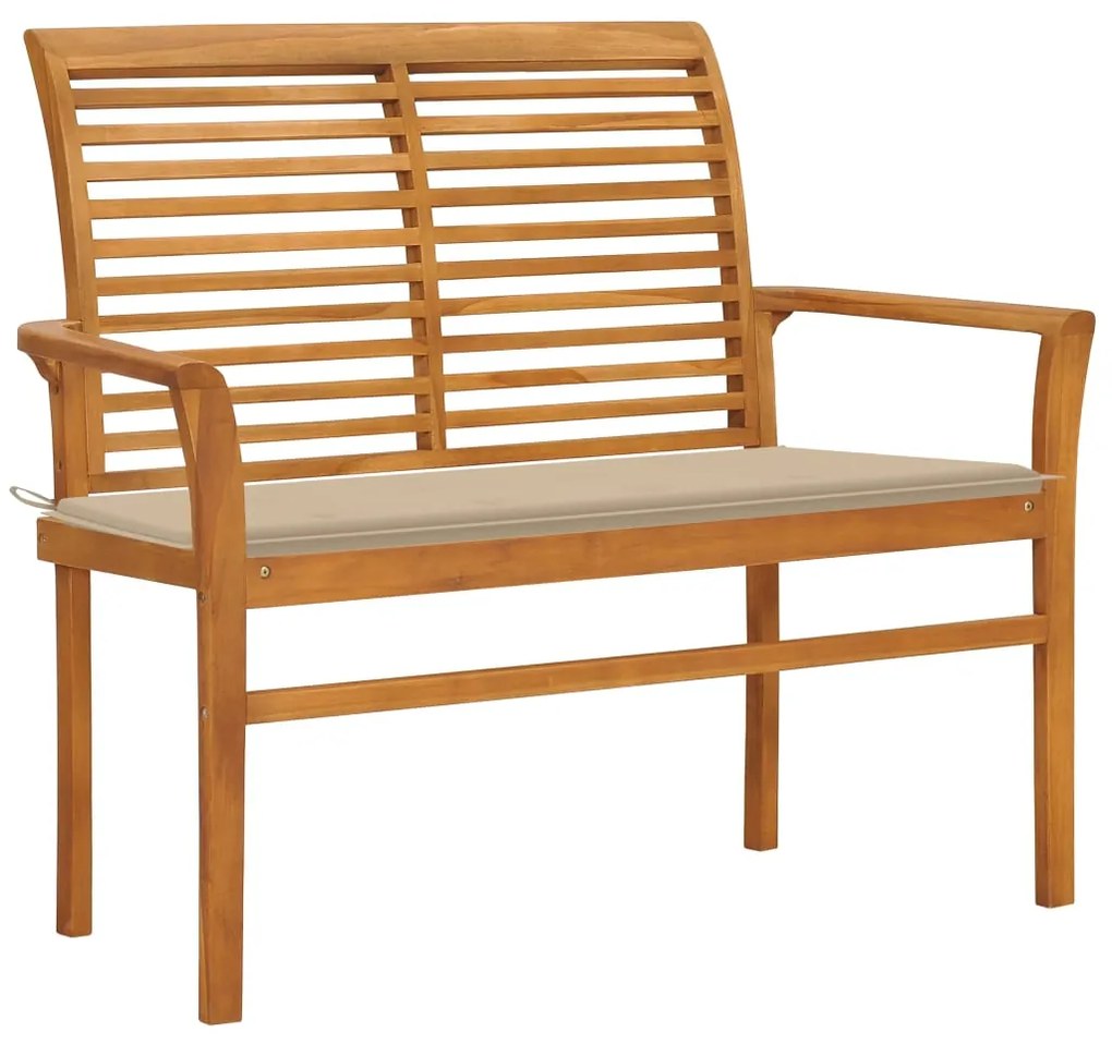 vidaXL Banco de jardim c/ almofadão bege 112 cm teca maciça