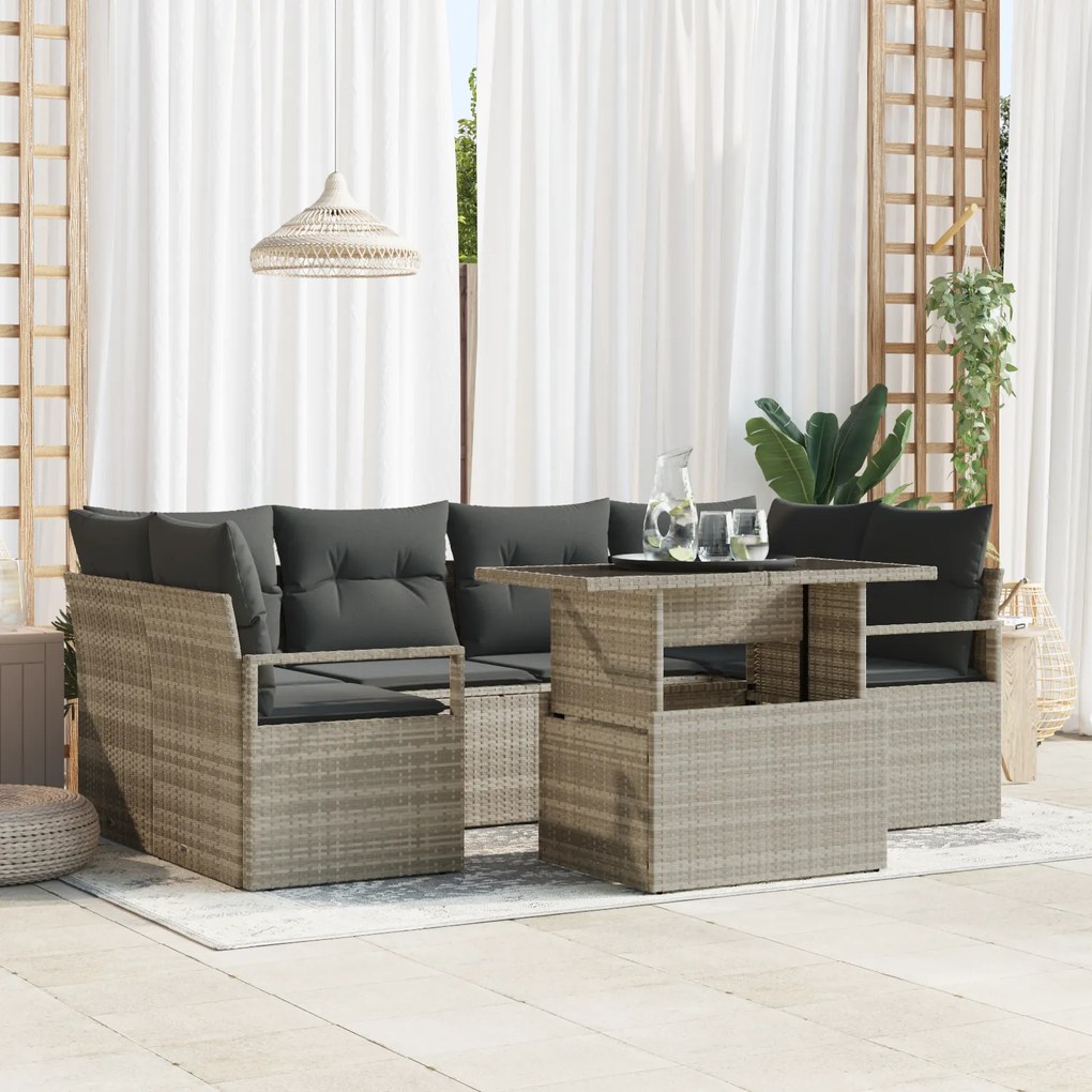 Conjunto de Sofá para Jardim vidaXL de 7 Peças com Almofadas Cinzento