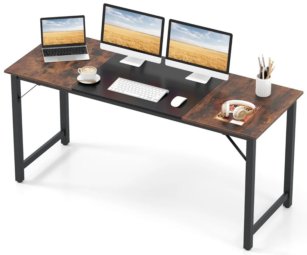 Mesa de escritório 160 x 60 cm Estrutura metálica para conferências, escritório, Castanho e preto