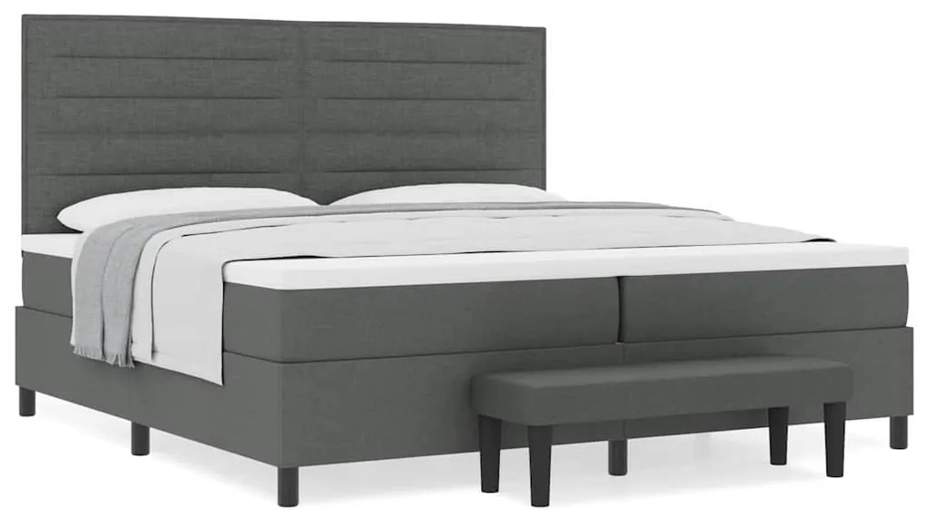 Cama Box Spring com Colchão &amp; Banco Cinza Escura 200x200 cm Tecido