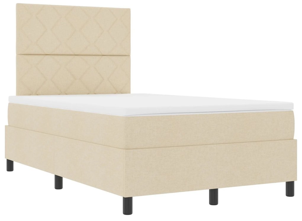Cama com Caixa de Molas e Colchão & LED Creme 120x200 cm Tecido