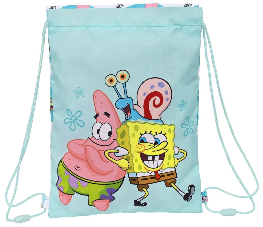 Saco Mochila com Cordas Spongebob Stay Positive Azul Branco (26 X 34 X 1 cm)