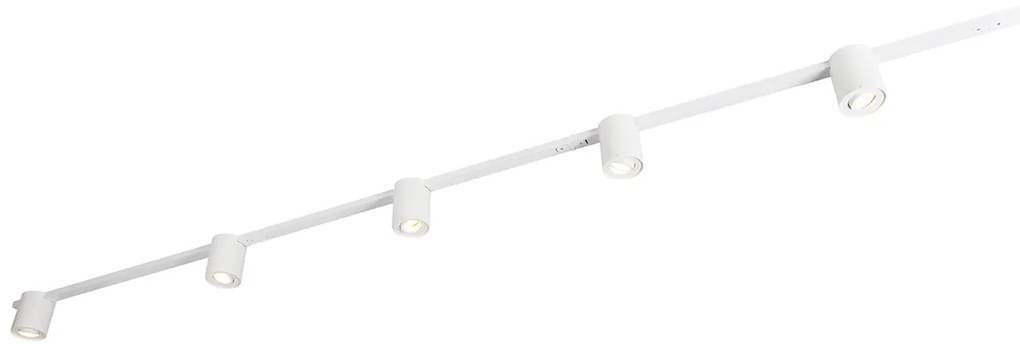 Sistema de calhas moderno branco com 5 focos monofásicos - Rondoo Up Moderno