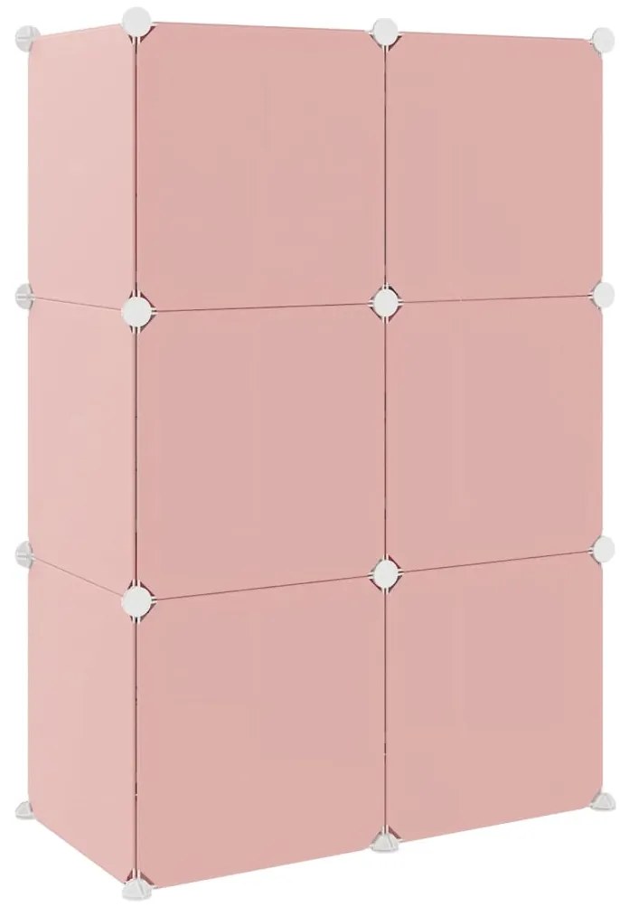 Armário de arrumação infantil com 6 cubos PP rosa