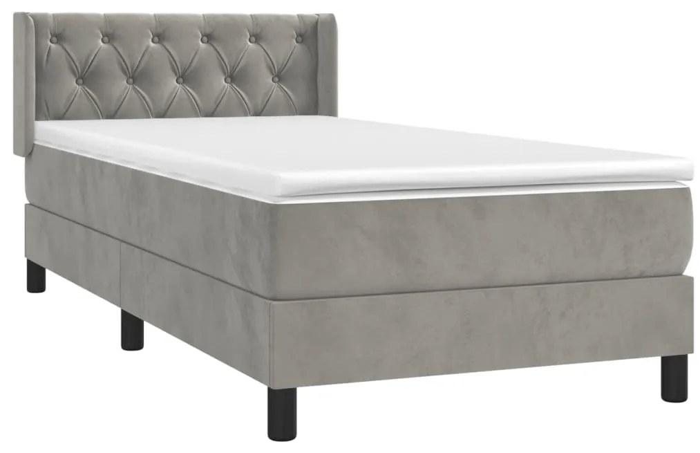 Cama com molas/colchão 80x200 cm veludo cinza-claro