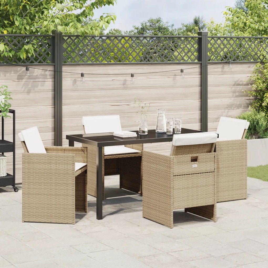 Conjunto de Jantar de Jardim com 5 Peças e Almofadas Bege em Polyratta