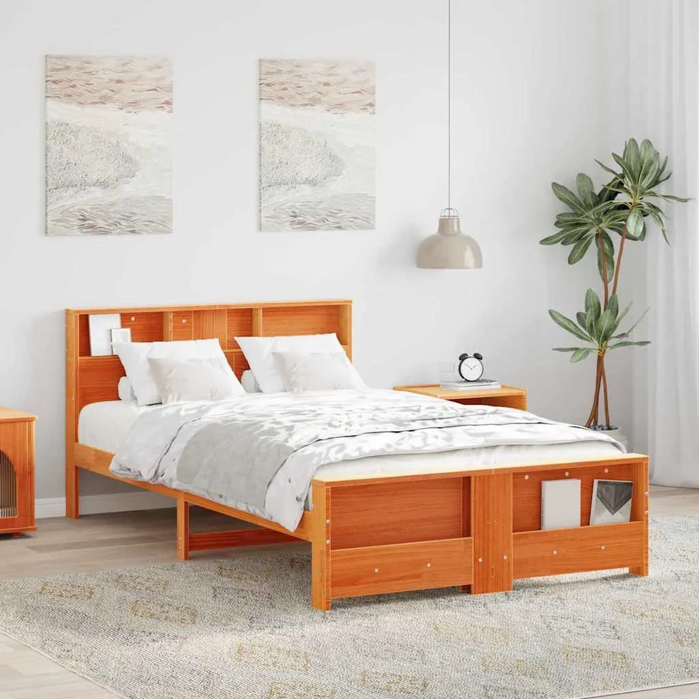 vidaXL Estrutura da Cama com cabeceira Castanho-mel 140 x 190 cm