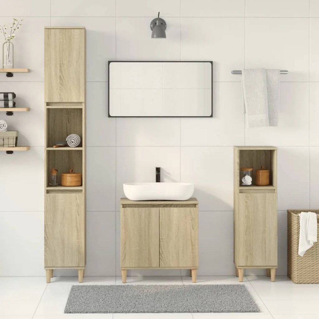 vidaXL 3 pcs conj. móveis casa banho derivados madeira carvalho sonoma