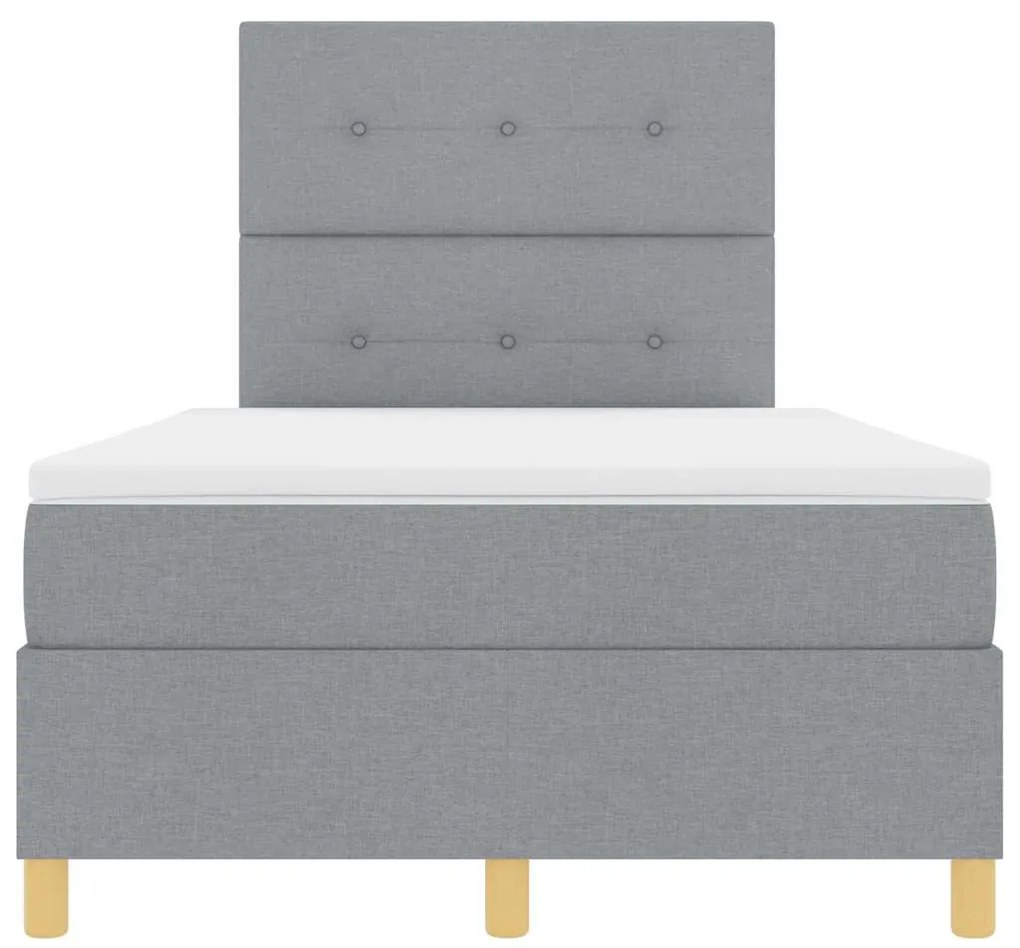Cama Box Spring com Colchão Cinza Claro Pequena de Casal Tecido