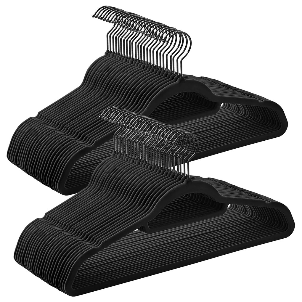 Conjunto de 50 cabides em veludo 43,5 x 22,5 cm Preto